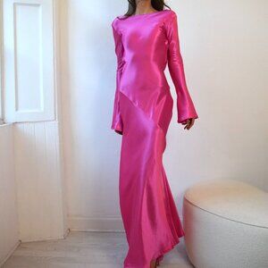 Olivia Rose Pink Long Sleeve Silk Slip Dress (US 0/UK 4)